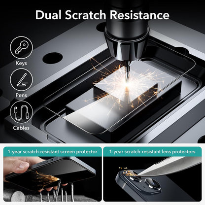 ESR 3+1 Pack for iPhone 15 Plus Screen Protector, 3 Black Edge Tempered-Glass Film and 1 Set Camera Lens Protector, 2.5D Curved Edges, Full-Coverage Military-Grade Protection, Scratch Resistant