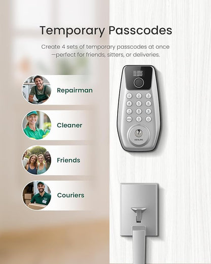 DESLOC C110 Fingerprint Smart Front Door Lock Set with Handle Keyless Entry Door Lock, Keypad Deadbolt, Auto-Lock, Easy DIY Installation, IP54 Weatherproof, Fits Most US Doors, Sliver