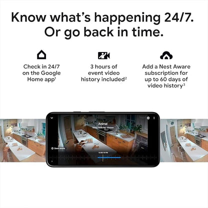 Google Nest Cam Outdoor or Indoor, Battery - 2nd Generation - 3 Pack + Extra Replacement Cable