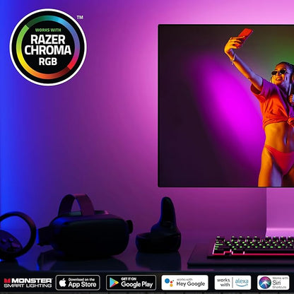 Monster Smart RGB+IC LED Strip Lights – Sound Reactive Strip Lights for Bedroom, App & Voice Control, RGB Light Strip for Room, Alexa Google Home, Razer Chroma Sync (150ft)