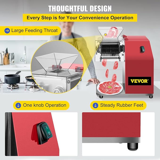 VEVOR Commercial Meat Cutting Machine, 551 Lbs/H 850W Meat Shredding Machine, 3.5mm Blade Electric Meat Cutter, Stainless Steel Restaurant Food Cutter, for Kitchen Supermarket Lamb Beef Chicken, Red