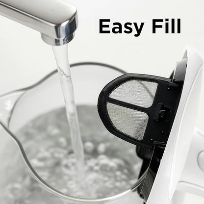 OVENTE Electric Kettle, 1.5L Borosilicate Glass Countertop Water Heater and Boiler for Coffee or Tea, BPA-Free, Auto Shut-Off, Boil-Dry Protection, Removable and Washable Spout Filter, White KG83W