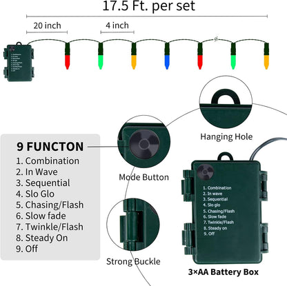 Battery Operated Christmas Lights 2 Pack 18 Feet 50 LED Clear Mini String Lights with 8 Modes Waterproof Tree Lights for Xmas Outdoor Indoor Holiday Party Garden Decor, Multicolor