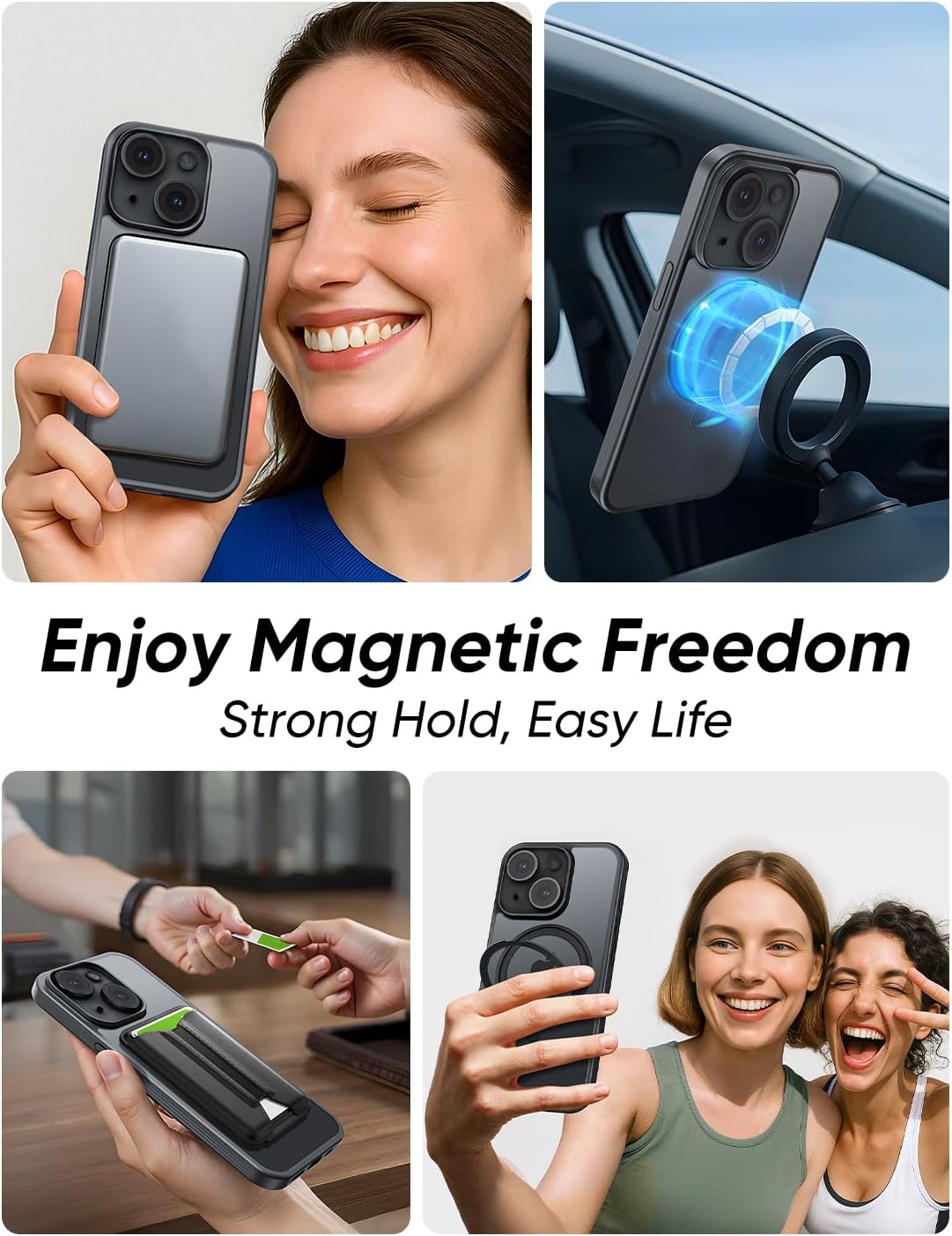 MAGIC JOHN for iPhone 15 Case 360° Rotatable Magnetic Invisible Stand, Fit for MagSafe 15 Phone Case, 16FT Military Grade Shockproof for iPhone Case with Kickstand, Black