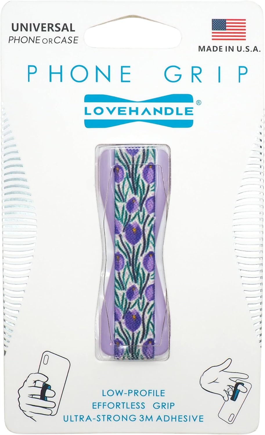 LOVEHANDLE Universal Phone Grip for Smartphones & Mini Tablets - Phone Holder for Hand - Wireless Charging Compatible - Made in The USA - Veri Violet