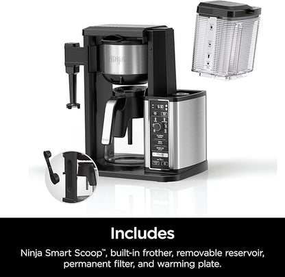 Ninja Specialty Coffee Maker, Hot & Iced Coffee, 6 Brew Styles, 8 Sizes, Small Cup to Travel Mug, 10-Cup Carafe, Fold-Away Frother, Permanent Filter, Removable Reservoir, Black, CM401