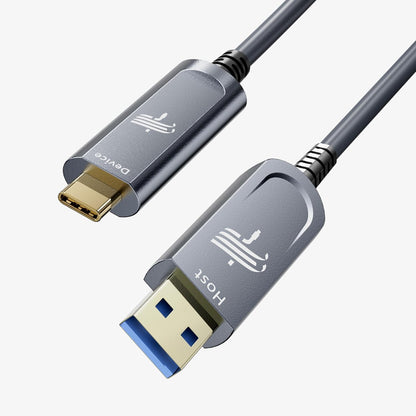 Fiber Optic USB A to USB C Cable(33ft),High Speed 10Gbps USB 3.2 Gen2 Active Optical Cable for VR, Webcam, Laptop,Camera,Projector etc,Grey