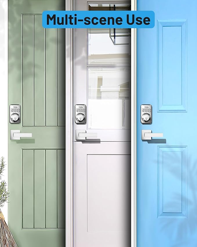 Zowill Keyless Entry Door Lock with 2 Lever Handles, Electronic Keypad Deadbolt, Auto-Locking, Anti-Peeping Password, Digital Code Door Lock, Front Door Handle Sets, Satin Nickel