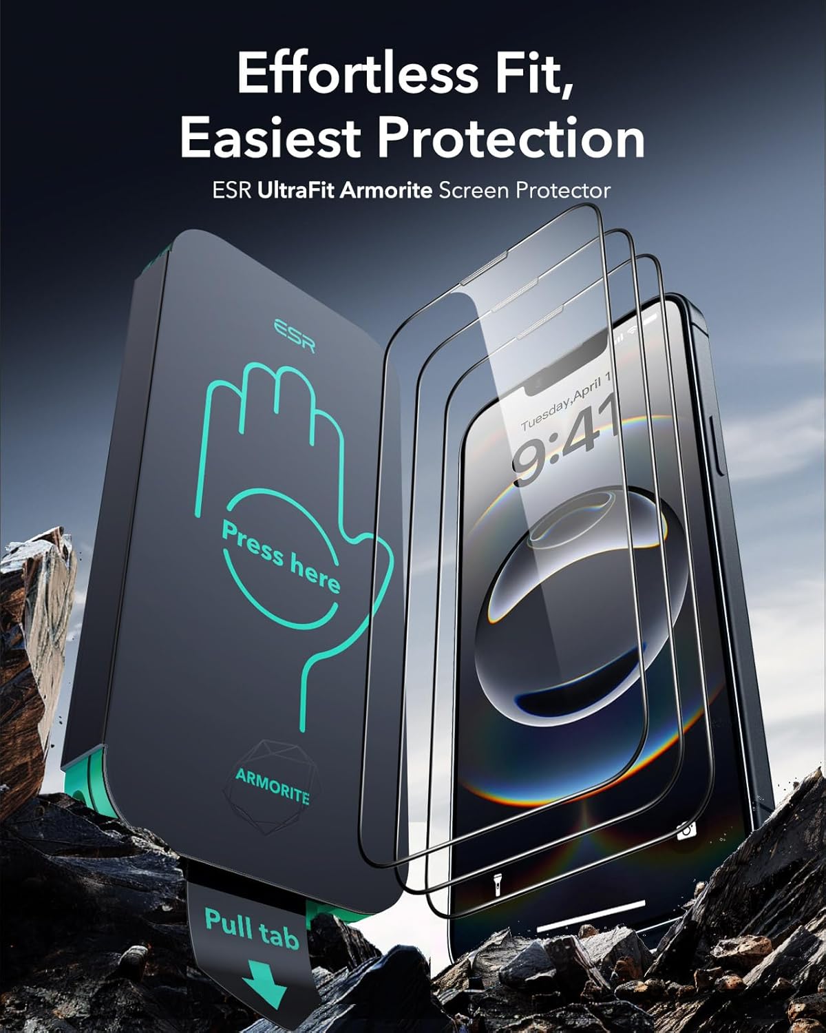 ESR 3 Pack 9H+ Glass for iPhone 16e/ iPhone 14/ iPhone 13/13 Pro Screen Protector, [Military Grade Shatterproof & Longest Durable] Armorite Ultra-tough Full Coverage Tempered Glass with UltraFit Tray