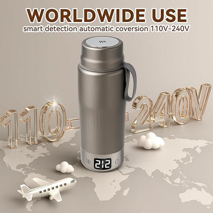 Pure Titanium Travel Kettle,Dual Voltage Portable Electric Kettle 110V-240V Smart Small Water Boiler for Tea & Coffee,12 Temperature Control,Auto Shut Off & Boil Dry Protection (Gray,380ML)