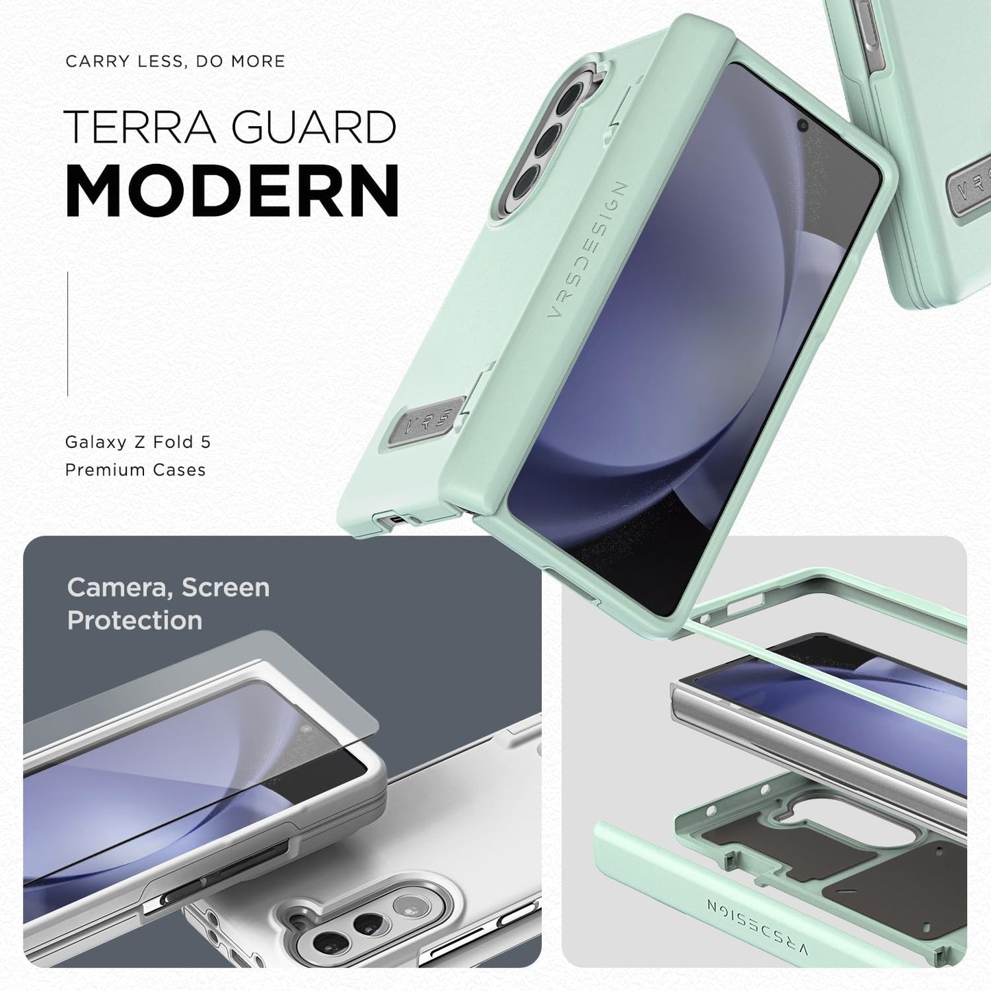 VRS DESIGN Phone Case for Galaxy Z Fold 5 5G (2023) [Terra Guard Modern], Premium Modern Neat Style Case [Anti Scratch Spring-Loaded Hinge Protection] with Screen Protector (Marine Green/Renewed)