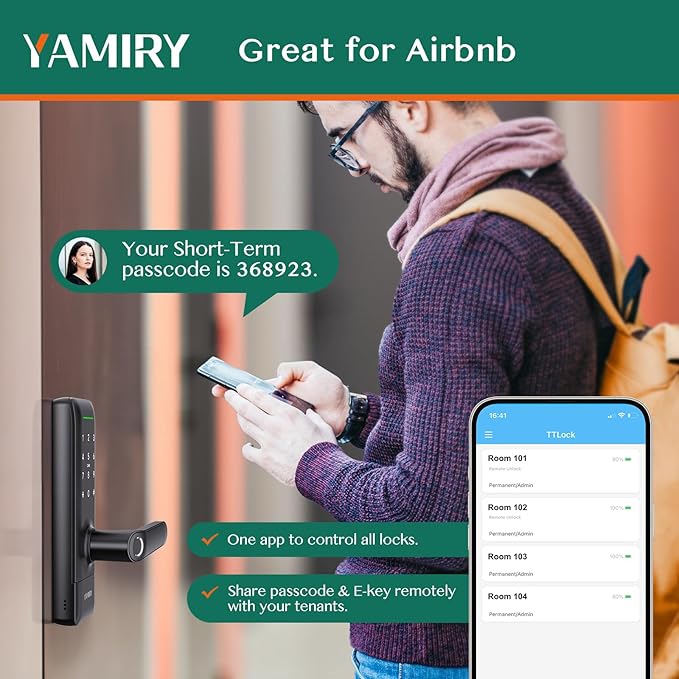 Smart Door Lock, Biometric Fingerprint, Keyless Entry, App Control, 6 Ways to Unlock, DIY Installation, Black