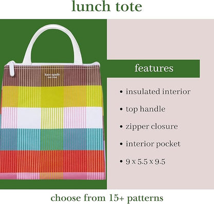 kate spade new york Portable Soft Cooler Lunch Bag, Thermal Tote with Insulated Interior Lining and Storage Pocket, Lunch Tote for Women, Rainbow Plaid