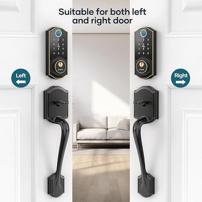 Smart Door Lock with Handle Set: SMONET Front Door Lock Set Keyless Entry, Fingerprint Keypad Bluetooth Alexa Deadbolt Lockset Suitables for Rental Management and Smart Home Residents