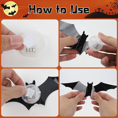 DR.DUDU 36 Pack Halloween Bats Wall Decor – Lighted 3D Bat Stickers Assorted Size for Halloween Party, Bedroom Window Decorations, Indoor and Outdoor Home Decals