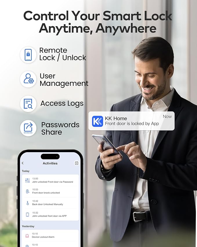 TEEHO TE012W WiFi Smart Lock, Fingerprint Door Lock with Built-in Wi-Fi, Keyless Entry Keypad Smart Deadbolt, App Remote Control, Alexa Compatible, IP55 Waterproof for Front Door – Satin Nickel