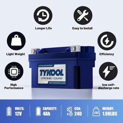 YT7B-BS 12V 4Ah 240CCA LiFePO4 Motorcycle Battery, Built in BMS, for Honda KTM Yamaha Harely, Lithium Ion Battery Fit Lawn Mower, Jet Ski, Motorboat，ATV, UTV, Scooter,Snowmobile