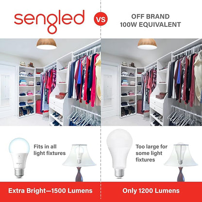Sengled Smart Light Bulbs, 100W Equivalent WiFi Light Bulb, 1500LM High Brightness Smart Bulbs That Work with Alexa Google, Dimmable A19 Daylight 5000K Alexa Light Bulb, CRI>90, No Hub Required, 4Pack