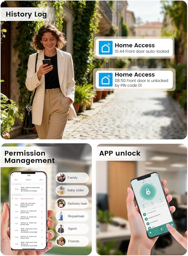 Smart Fingerprint Door Lock with Keypad, Keyless Entry Door Lock, Door Locks for Front Door, Bedroom, Home or Office, Electronic Keypad Deadbolt with Auto Lock, Remote Code Sharing, Easy to Install
