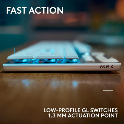 Logitech G915 X Lightspeed Wireless Mechanical Gaming Keyboard, Double-Shot PBT Keycaps, Fully Programmable Keys, RGB Backlit Mac/PC Gaming Keyboards, Aluminum Finish, GL Tactile Switches, White