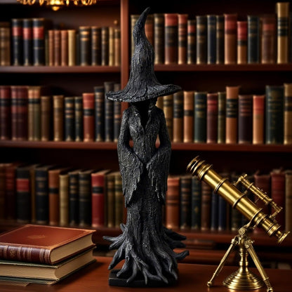 Gothic Halloween Resin Figurine, Retro Magician Decor Dark Fantasy Ornament, Enchanting Witch Statue, Resin Hand-Painted Enchanting Witch Statue (11.8in)