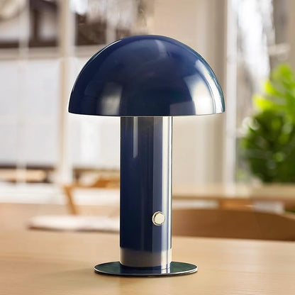 JONATHAN Y 10.75" Navy Rechargeable LED Mushroom Table Lamp, Cordless Portable Bedside Lamp for Living Room Bedroom, 3-Way Dimmable Modern Iron Desk Light, Metal Shade (JYL7115E)