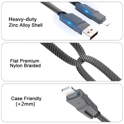 4-in-1 USB C Cable for Lightning Cable [60W Fast Charging], 2Pack (3FT+6FT) Flat Braided USB C to USB C Charger Cord with L/Type C/USB A Multi Ports for iPhone/Samsung Galaxy/i-Pad/Mac Book