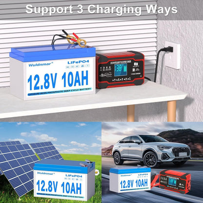 12V 10Ah LiFePO4 Battery, Lithium Battery with BMS, 3000+ Cycles, 128WH Deep Cycle Battery for Marine Battery, Car, RV, Golf Cart, Solar, Trolling Motor, Replace AGM/SLA