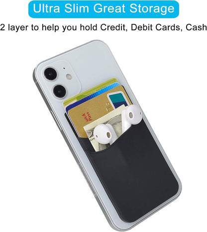 SS Phone Wallet, Phone Card Holder Stick on Credit Card Holder for Cell Phone Case Sticky Wallet for Back of Phone Suitable for iPhone Samsung Galaxy Any Smartphone 3 Pack