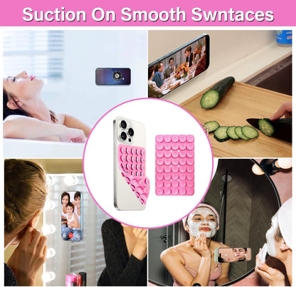 2 Pack Double Sided Silicone Suction Cup Phone Case Mount, Hands-Free Silicon Phone Grip with Higher Suction Power for Selfies and Videos, Non Slip Phone Accessories, Rose Red