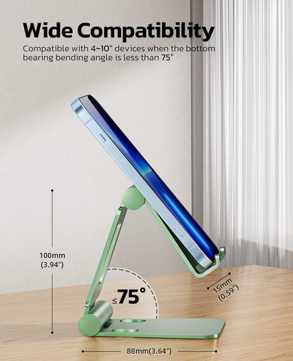 Nulaxy Dual Folding Cell Phone Stand, Fully Adjustable Foldable Desktop Phone Holder Cradle Dock Compatible with Phone 16 15 14 13 12 11 Pro Xs Xs Max Xr X 8, Nintendo Switch, All Phones- Green