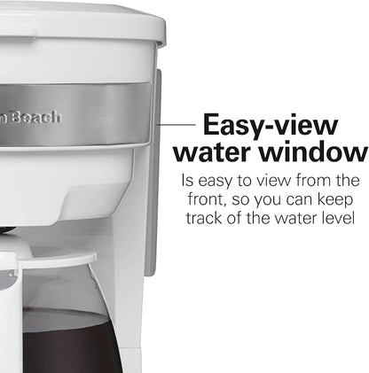 Hamilton Beach 12 Cup Programmable Drip Coffee Maker Machine, Regular & Bold Brew Options, Auto Pause and Pour, Glass Carafe, White (46294J)