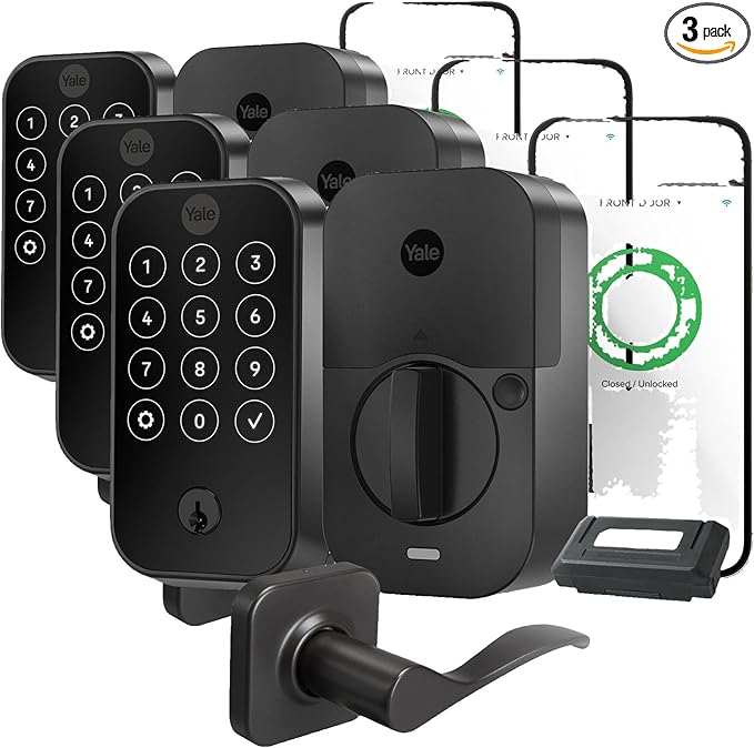 Yale Assure Lock 2 Touchscreen with Wi-Fi and Norwood Lever in Black Suede (Pack of 3)
