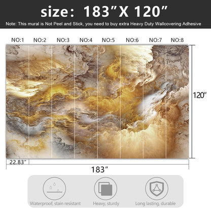 -Golden Clouds Ceiling Fabric Wallpaper Living Room Bedroom Bathroom Modern Boys Girls Kids Room Abstract Large Mural- 183"x120"（ not Peel and Stick）