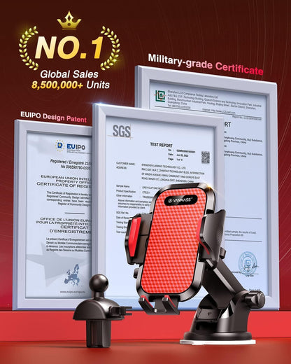 VANMASS 2025【True Military-Grade】 Phone Holders for Your Car 【65+LBS Strongest Suction & Clip】 Ultimate Cell Phone Mount Dashboard Window Vent for iPhone 16 Pro Max 15 14 13 12 Samsung Android Truck