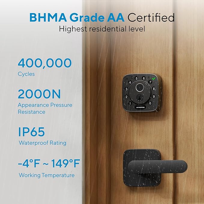 ULTRALOQ Bolt Fingerprint Smart Lock with Door Sensor, Built-in WiFi, Works with Apple Home, Alexa, Google, SmartThings, Keyless Entry Deadbolt with App, Code, Remote Control, Auto-Lock, BHMA Cert.