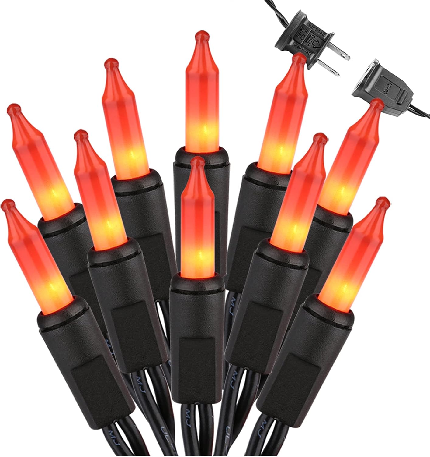 Brizled Orange Halloween Lights, 21.3ft 100-ct Incandescent String Lights Connectable, UL Certified, Black Wire Mini Light Set for Indoor & Outdoor Decorations, Holiday, Christmas
