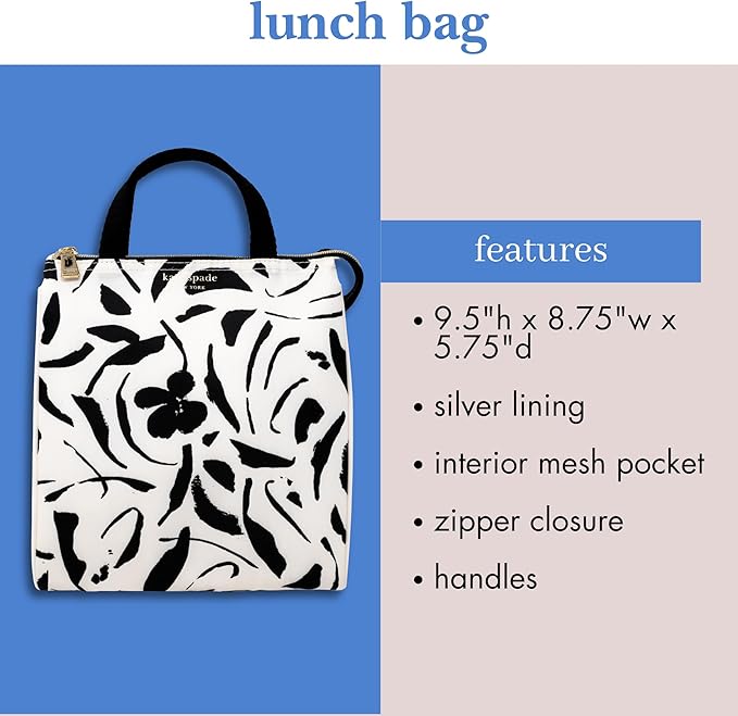 kate spade new york Portable Soft Cooler Lunch Bag, Thermal Tote with Insulated Interior Lining and Storage Pocket, Lunch Tote for Women, Painters Garden