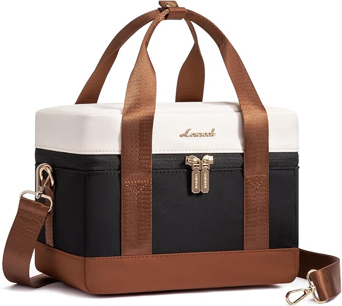 LOVEVOOK Insulated Lunch Bag for Women & Men - Cooler Lunch Tote and Lunch Box for Work and Travel, Black-beige-brown