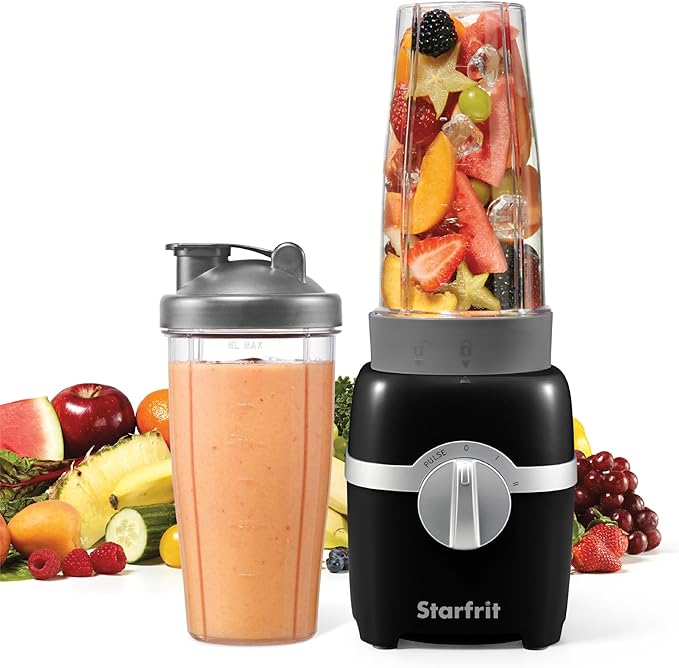 Starfrit Personal Blender - Two 828ml Cups - High, Low & Pulse Modes - 300W - Black