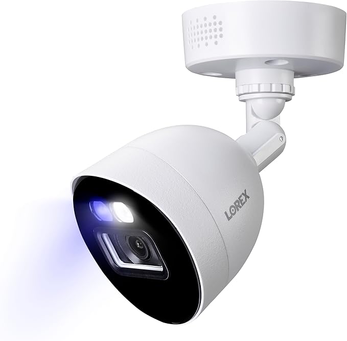 Lorex Indoor/Outdoor 4K Ultra HD Smart Deterrence CVI Wired Add-On Bullet Security Camera | Color & IR Night Vision | Dual Warning LED Lights | Siren | Built-in Speaker | IP67 | White