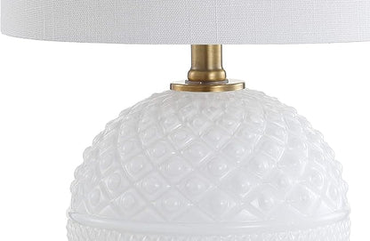 JONATHAN Y 20.5" White/Brass Gold Glass/Metal Table Lamp, Contemporary Hobnail Texture Globe Lamp with White Linen Shade for Living Room Bedroom, LED Bulb Included JYL1040A