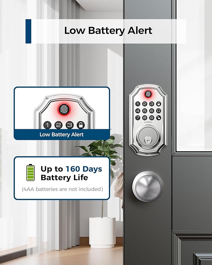 Keyless Entry Door Lock with Handle, App Control Front Door Lock Set Keyless Entry, LNDU 100 Passcode Door Locks for Front Door, Auto Lock One Touch Lock, Anti-Peeking Password, Easy to Install