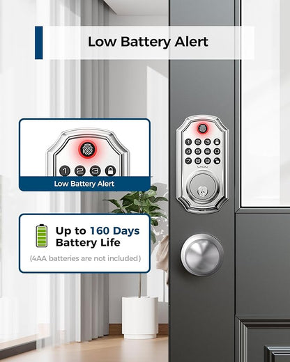 Keyless Entry Door Lock with Handle, App Control Front Door Lock Set Keyless Entry, LNDU 100 Passcode Door Locks for Front Door, Auto Lock One Touch Lock, Anti-Peeking Password, Easy to Install
