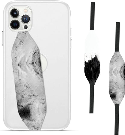 Phone Grip Strap - Pack of 2 Reversible Finger Holder for Phone Back, Customizable Anti-Slip Design, Wireless Charging Compatible Detachable Holder for iPhone - White on Black