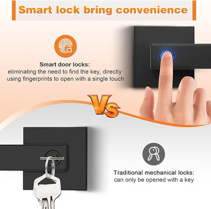 Probrico Fingerprint Door Lock, Biometric Door Handle with Smart Lock, Keyless Entry Door Handle Lock with App, Black Square Electronic Smart Door Lock for Bedroom, Apartment, Office, Front Door