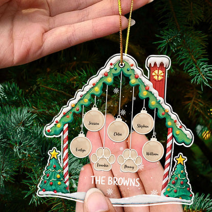 Personalized Family Christmas Acrylic Ornament 2024 - Custom Name Charms Family Members up to 10 People and Pets, Paw Charm Ornament Gifts for Family Tree Decoration (A02, 4 Names)