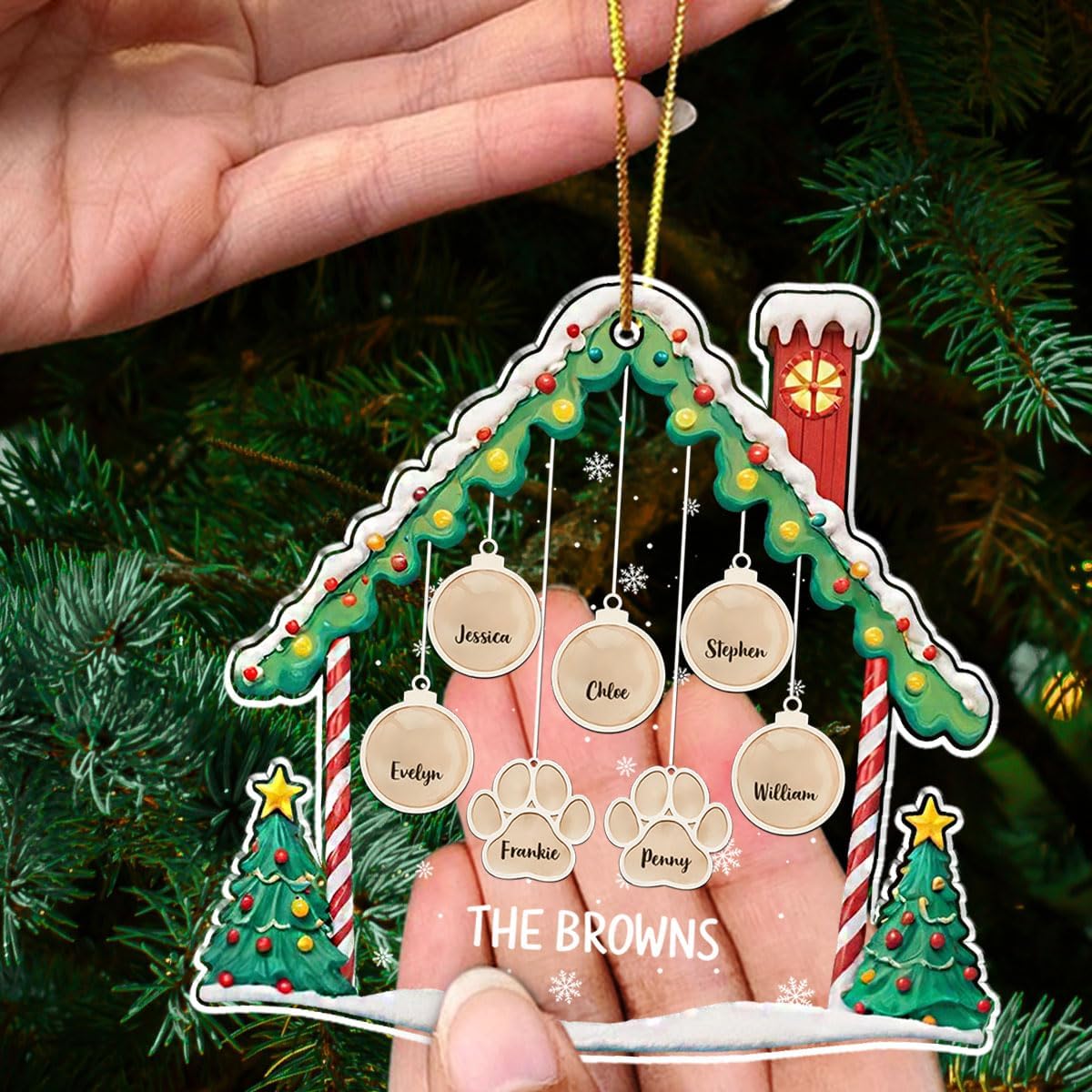 Personalized Family Christmas Acrylic Ornament 2024 - Custom Name Charms Family Members up to 10 People and Pets, Paw Charm Ornament Gifts for Family Tree Decoration (A02, 5 Names)