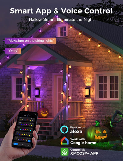 XMCOSY+ 96FT Smart Outdoor String Lights - RGBCWIC Dimmable Acrylic Bulbs, Color Changing LED Patio Lights APP WiFi Control, Compatible with Alexa, IP65 Waterproof Outdoor Lights for Backyard Porch
