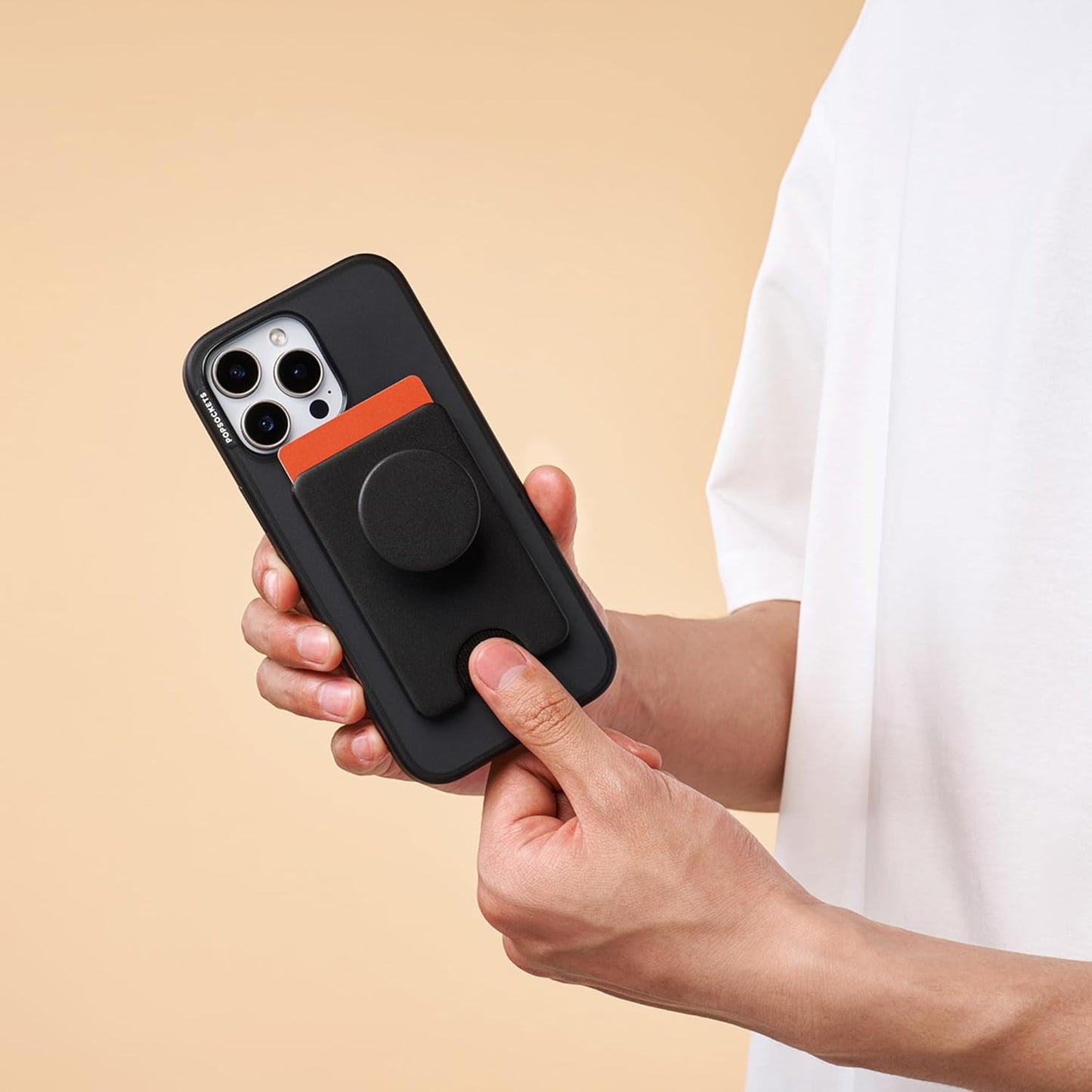 PopSockets Phone Wallet with Expanding Kickstand, Phone Card Holder - Black